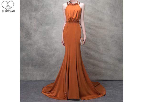 Buy cheap Orange Mermaid Ladies Party Wear Gown Long Tail Blue Beads Hanging Neck from wholesalers