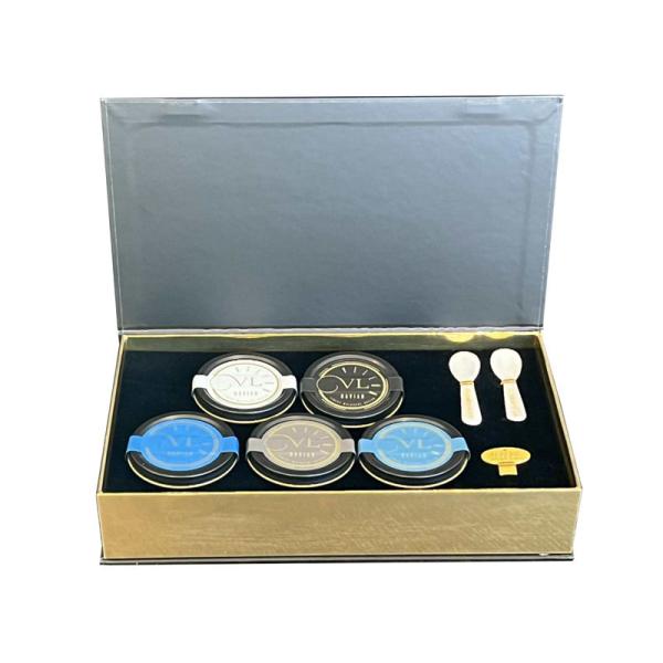 Buy cheap Gold Packaging Black Red Caviar Tin Jar Gift Set with Paperboard Packaging and Sleeve from wholesalers