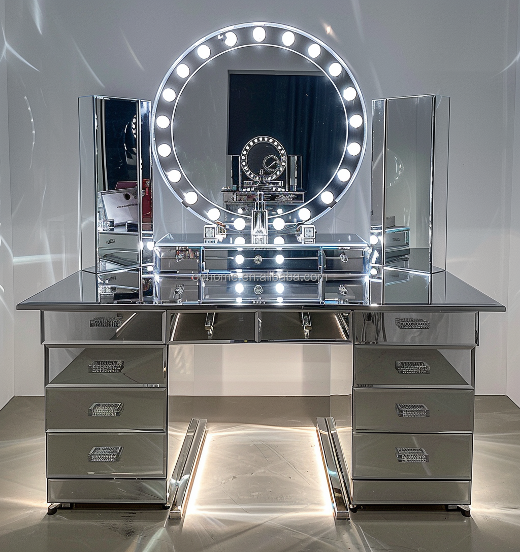 Wooden Makeup Vanity Dressing Table Set With Drawer And Mirror In Customized Color Wood