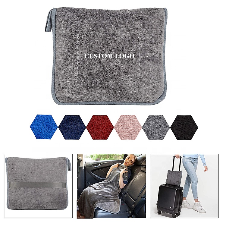 Custom Logo Embroidery Travel Blanket and Pillow Set for Comfortable Airplane Travel