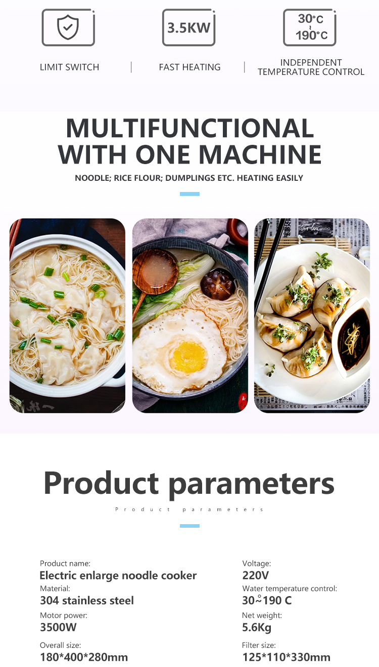 Accurate Temperature Control Probe Electric Commercial Pasta Cooker for Kitchen 3.5kW