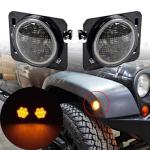 IP 68 Jeep Wrangler Headlights , 2x Smoked LED Front Fender Flare Turn Signal