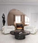 Black Modern Coffee Table Round Marble Top Nordic For Living Room Decor