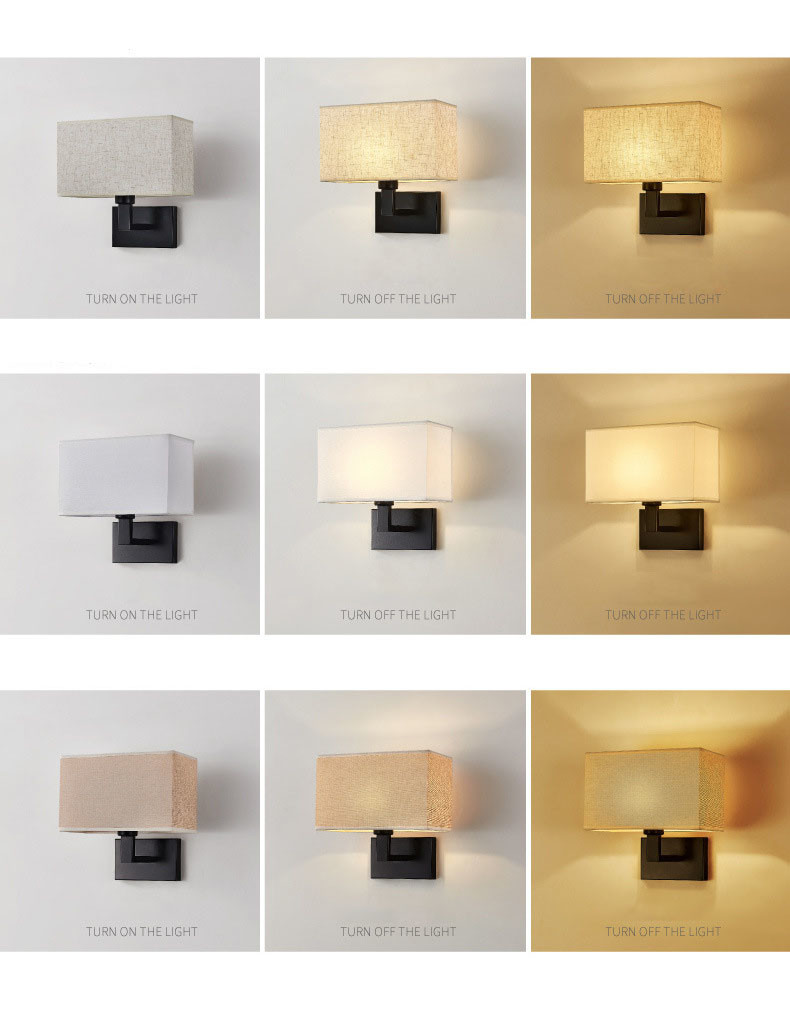 Surface mounted hotel wall lamp bedroom indoor fabric shade bedroom bedhead wall light USB bedside wall light