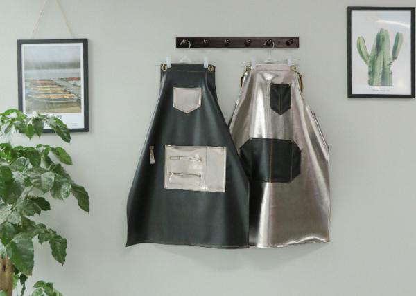 Buy cheap PU Leather Kitchen Cooking Apron Silver And Black Stitching Padded from wholesalers