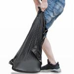 8 Gallon Beige Drawstring Kitchen Trash Bags Plastic White Clear Surface