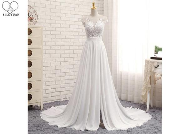 Buy cheap High Slit A Line Bridal Gowns / Cream Colour Wedding Gown Open Back Pleated Tail from wholesalers