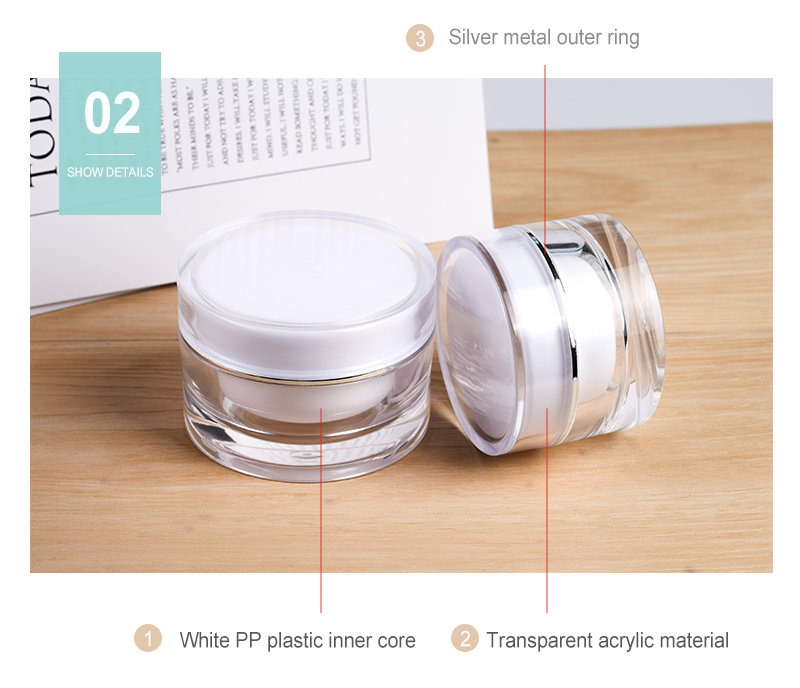 Double Wall Acrylic Round Hair Care Skincare Cream Jar Packaging With Dome Cap 15g 30g 50g
