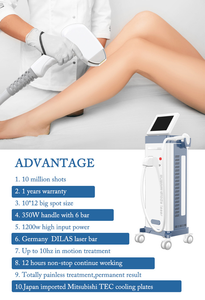Power Diode Laser Hair Removal Machine 260J/cm2 Energy 1-10Hz for English Language