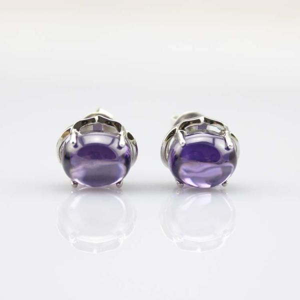Buy cheap 925 Silver Jewelry 8mmx10mm Oval Dome Purple Cubic Zircon Earrings(PSJ0434) from wholesalers