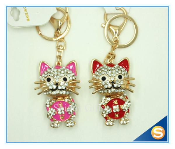 Buy cheap Custom Latest Fashion Souvenir Zinc Alloy Lucky Cat Rhinestone Metal Key Chain from wholesalers