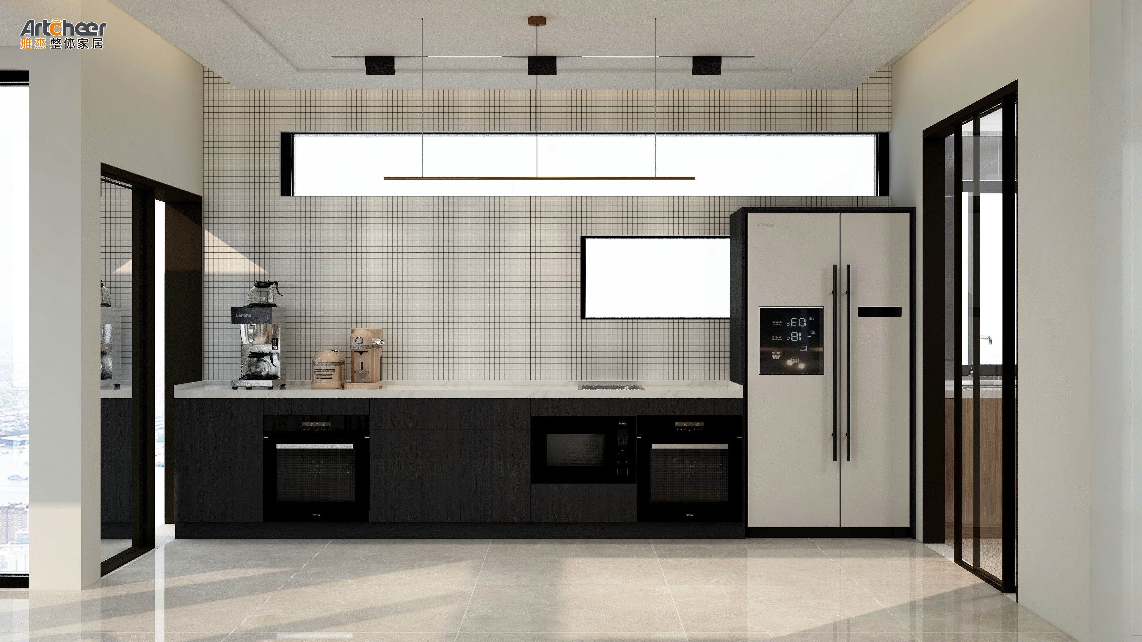 Artificial Quartz Countertop C Shaped Kitchen Cabinet Design For Home Furniture