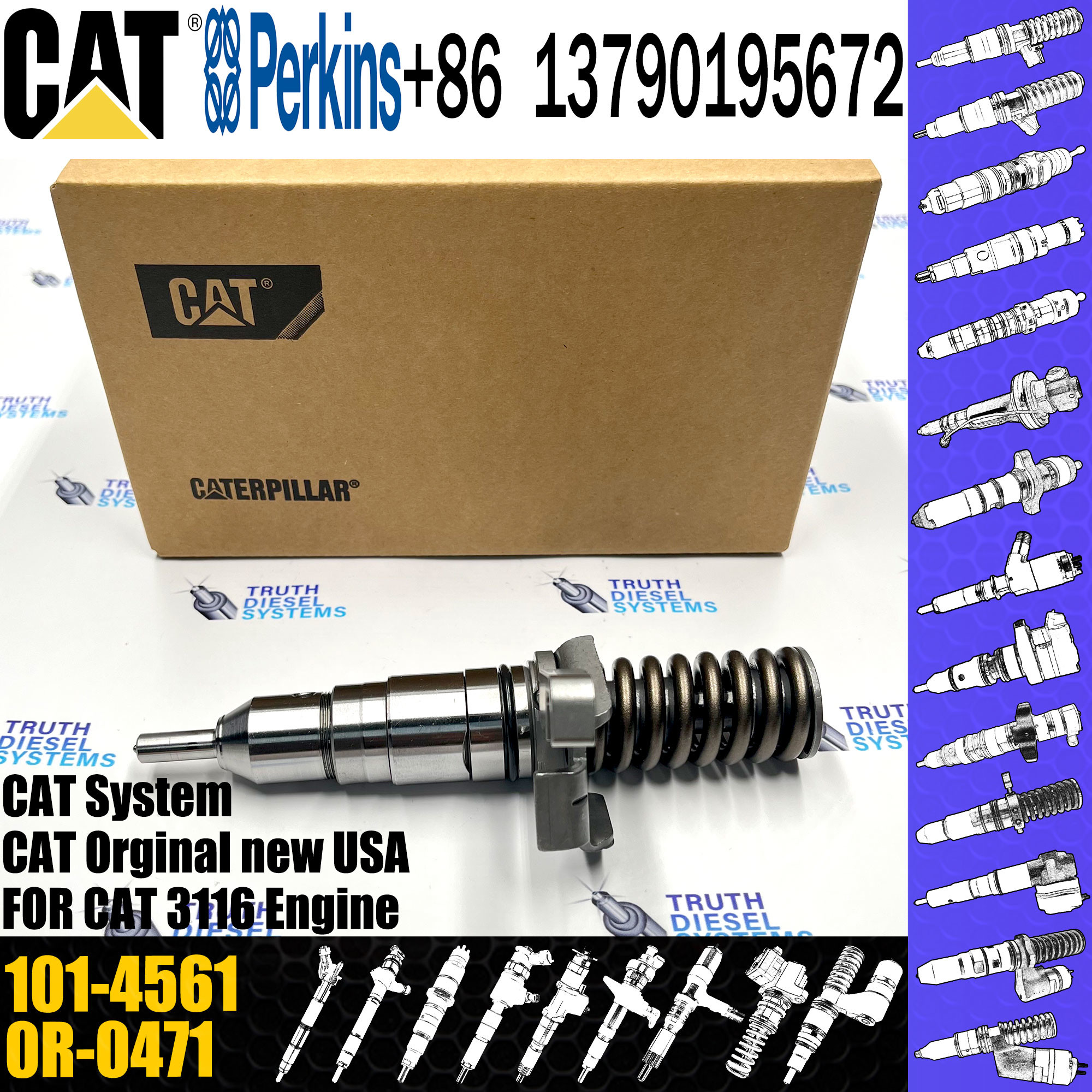 Fuel injector common rail parts injector 101-4561 OR-4374 140-8413 7E-6193 OR-8867 105-1694 OR-8473 Excavator Injector