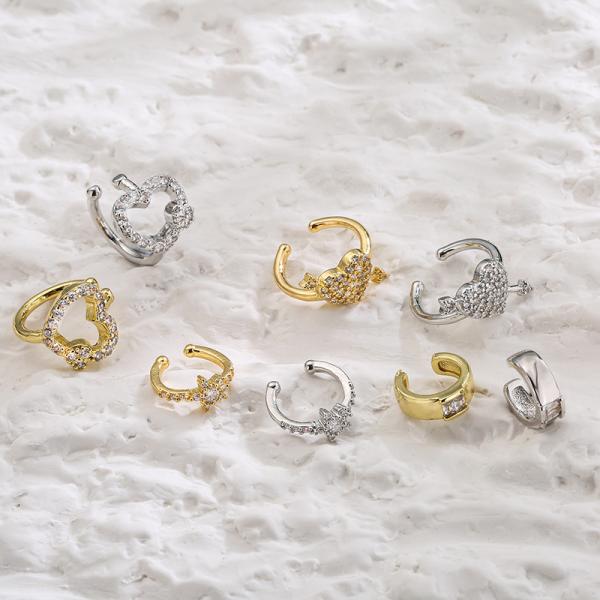 Buy cheap Gold Plated Diamond Ear Bone Clip Earrings 925 Silver Zircon Pentagram Heart from wholesalers