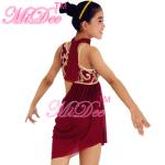 Fancy Floral Sequin Bodice Dress , Diagonal Neckline Waist Cut Out Side Dress