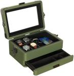 CASE ELEGANCE Military 10 Slot Watch Box Case Organizer for Men, Real Glass Top,