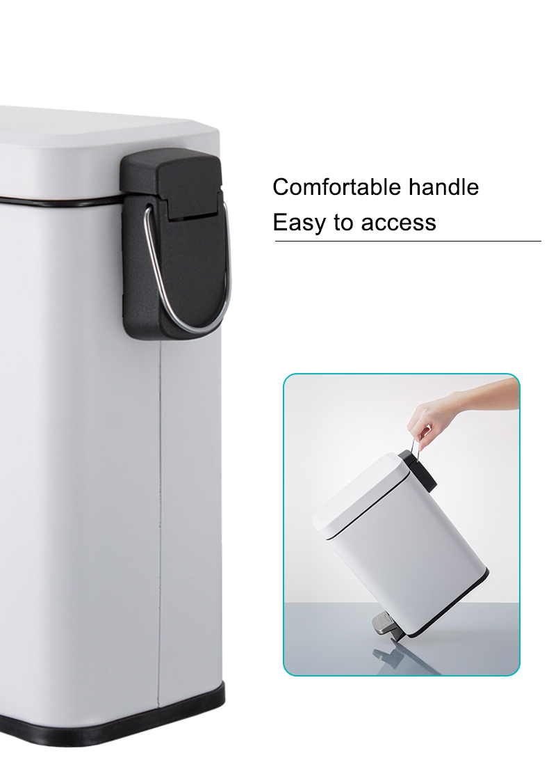 Rectangular 5L Stainless Steel Trash Bin Rolling Cover Type and Foot Pedal for Bathroom