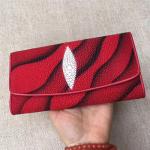 Authentic Stingray Skin Female Long Trifold Wallet Coin Case Genuine Leather
