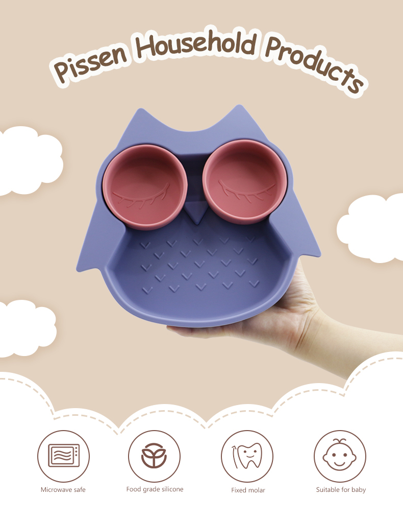 Owl Shape Silicone Baby Suction Plate Non Toxic BPA Free With Pantone Color