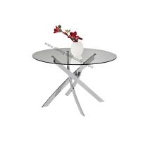 Buy cheap Clear Glass Glossy Chrome Round Dining Table Dia 1.2 Meter Glossy Chromed Legs product