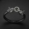 Buy cheap Hot Sales PU Leather Stainless Steel Double Wolf Heads Bracelet from wholesalers