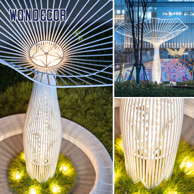 Large Linear Tree Pavilions Stainless Steel Statue In Gardens