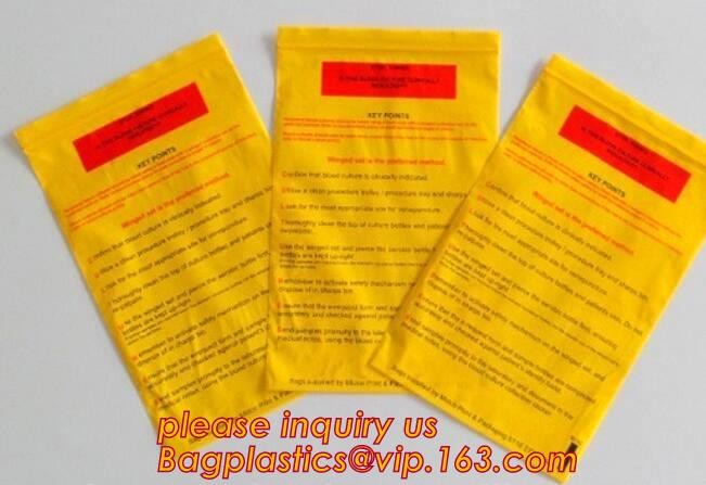 Medical packing k sealing plastic biohazard specimen bag customized pouch, Disposable plastic medical waste specim