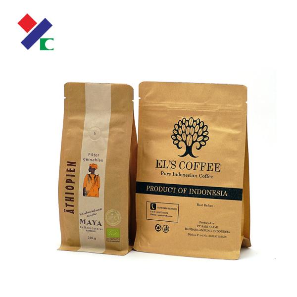 Buy cheap Printed Flat Bottom Kraft Paper Bag 340g Half Gusset Zipper Valve For Coffee Bean from wholesalers