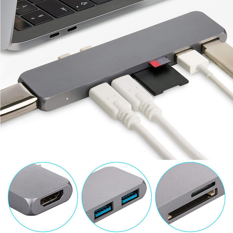 Aluminium USB Hub 7 Ports Dual Type C Docking Hub for Macbook Pro