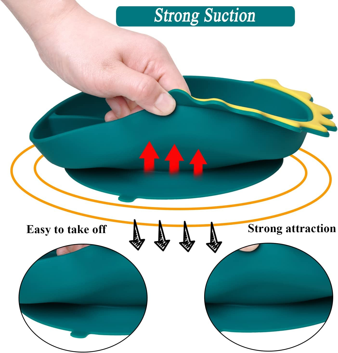 Reusable Thickened Silicone Baby Feeding Set , Nontoxic Suction Cup Plates And Bowls