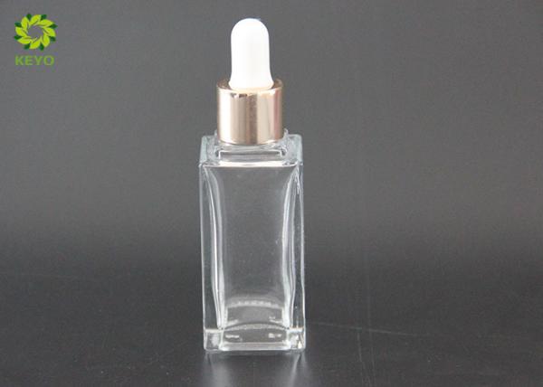 Buy cheap 30ml Clear Glass Empty Cosmetic Bottles Square Shape For Essential Oil / Lotion from wholesalers