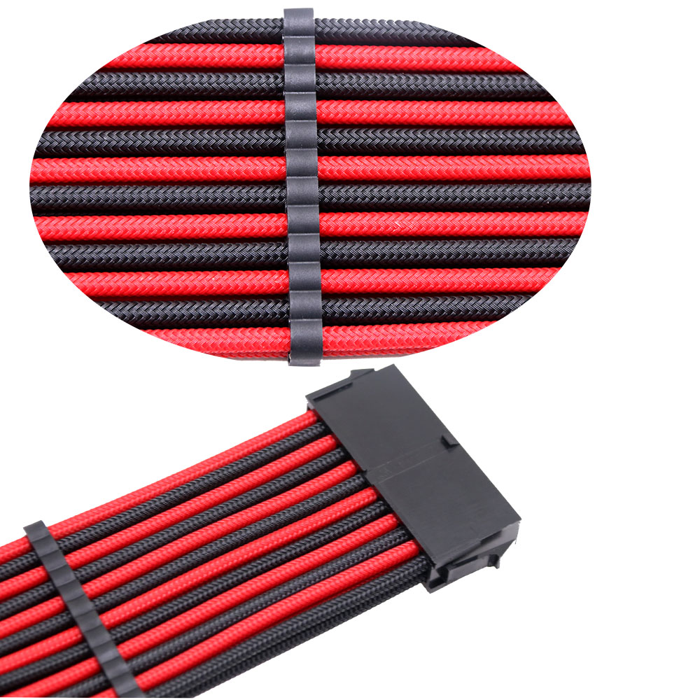 Black & Red Sleeved 24Pin ATX Female to Male PSU Power Extension Cable 18AWG