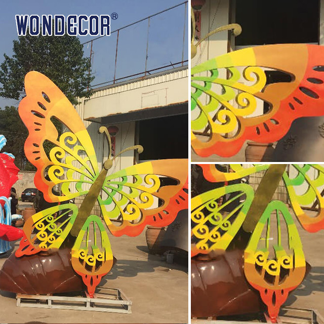 Colorful Polished Steel Sculpture Geometric Butterfly