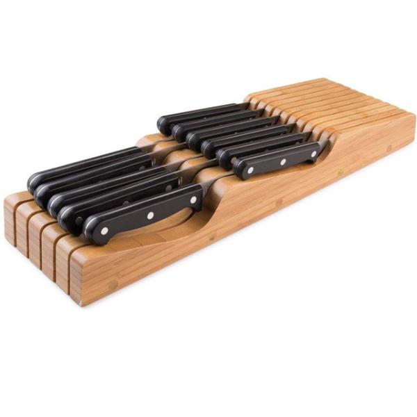 Sustainable 15 Slot Bamboo Knife Holder for In-drawer Kitchen Accessories 43X13