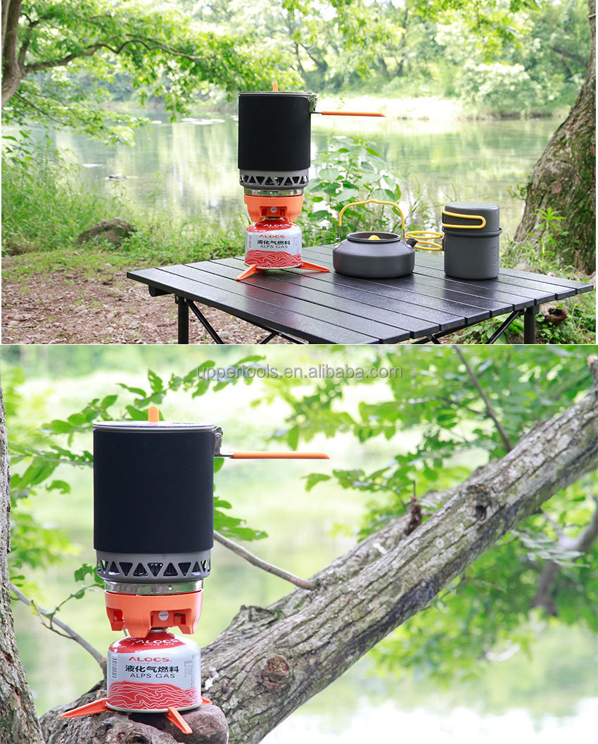 Poly Outdoor Stove Wind-Resistant 1600W Picnic Gas Stove with Integrated Pot and Bowl