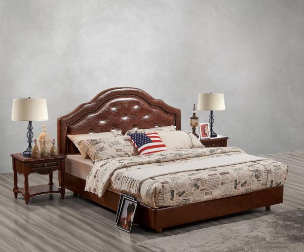 Buy cheap Leather / Fabric Upholstered Headboard Bed for Hotel Bedroom interior Furniture with Wooden nighstand in Cheap price from wholesalers