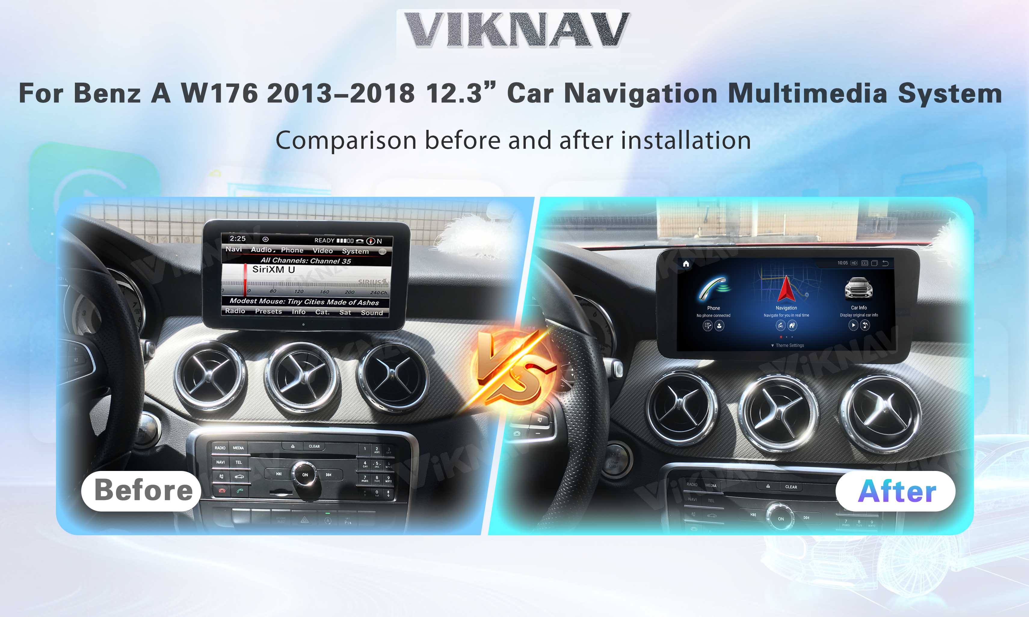 Viknav 12.3 Inch Android For Benz A W176 CLA C117 GLA X156 G W463 2013-2018 GPS Car With Screen Radio Player NTG 4.5