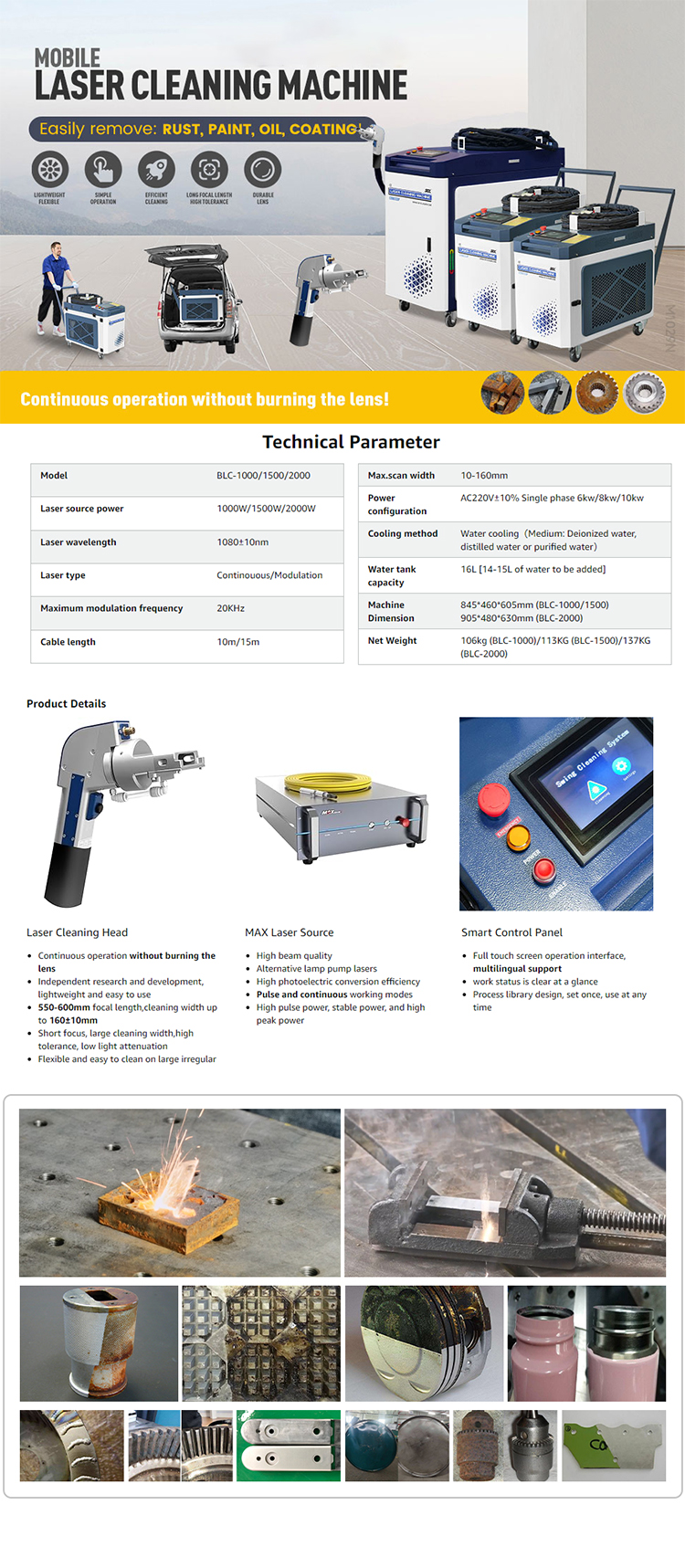 Fiber Laser Cleaning Welding Cutting Machine 3-in-1 Multifunction Metal Laser Rust Remover with 1070nm Laser Wavelength