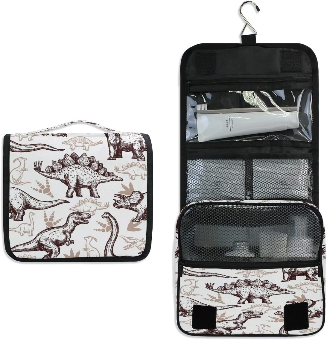 Shockproof and durable Dinosaur Travel Toiletry Bag for Boys Kids Vintage Dinosaur Pattern Cosmetic Organizer Bag