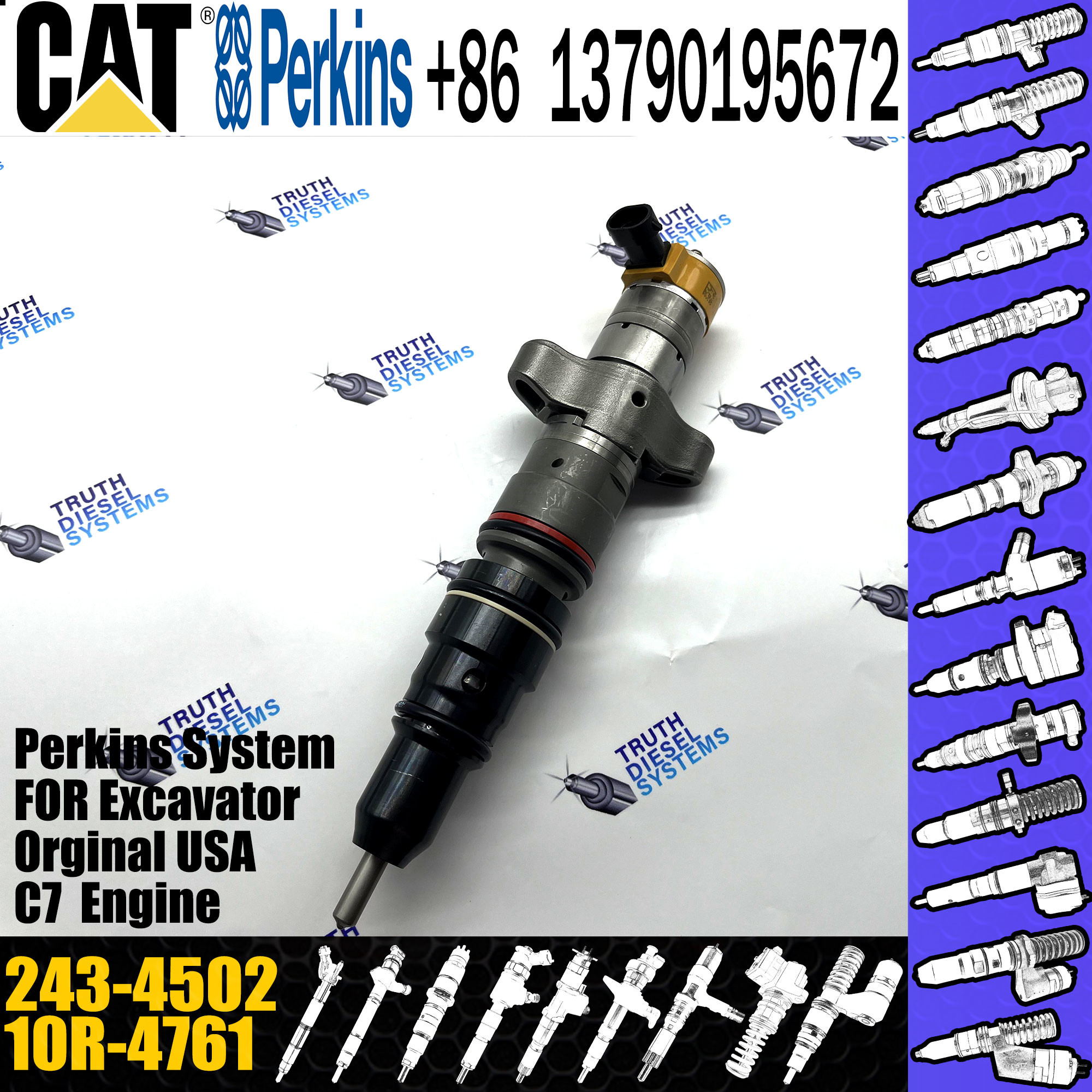 WEIYUAN warranty guaranteed factory price C7 Common Rail Injector 10R-4761 243-4502 For CAT engine