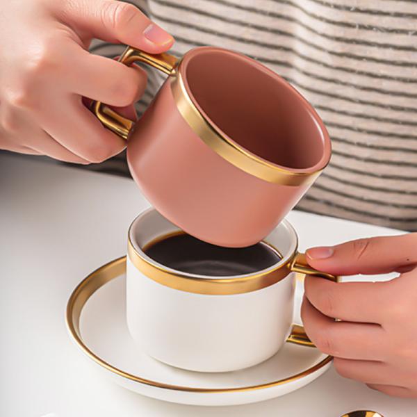 Buy cheap 250ml Europe Design Luxury Gold Rim Cappuccino Cup And Saucer Set With Porcelain from wholesalers