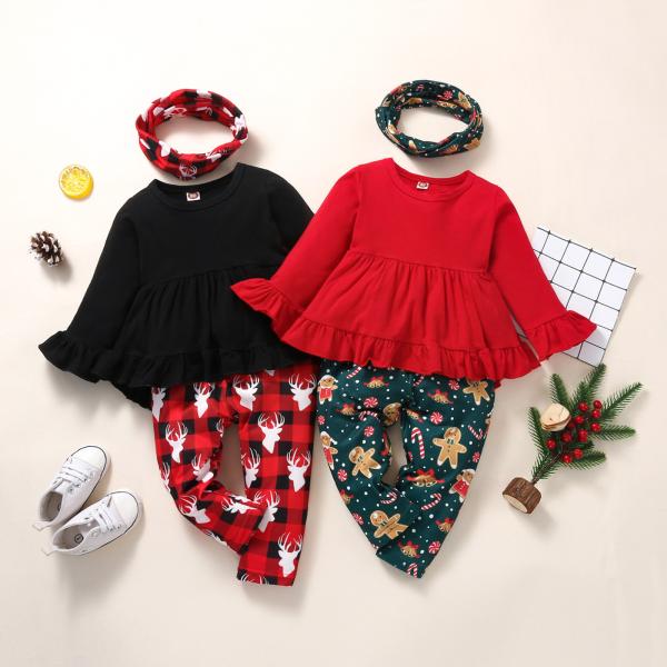 Red Winter Children'S Clothing Polyester Christmas Sweater Suit Long Sleeve