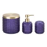 3pcs Glass Bathroom Accessories Set Dark Blue With Golden Part Round Shape Big