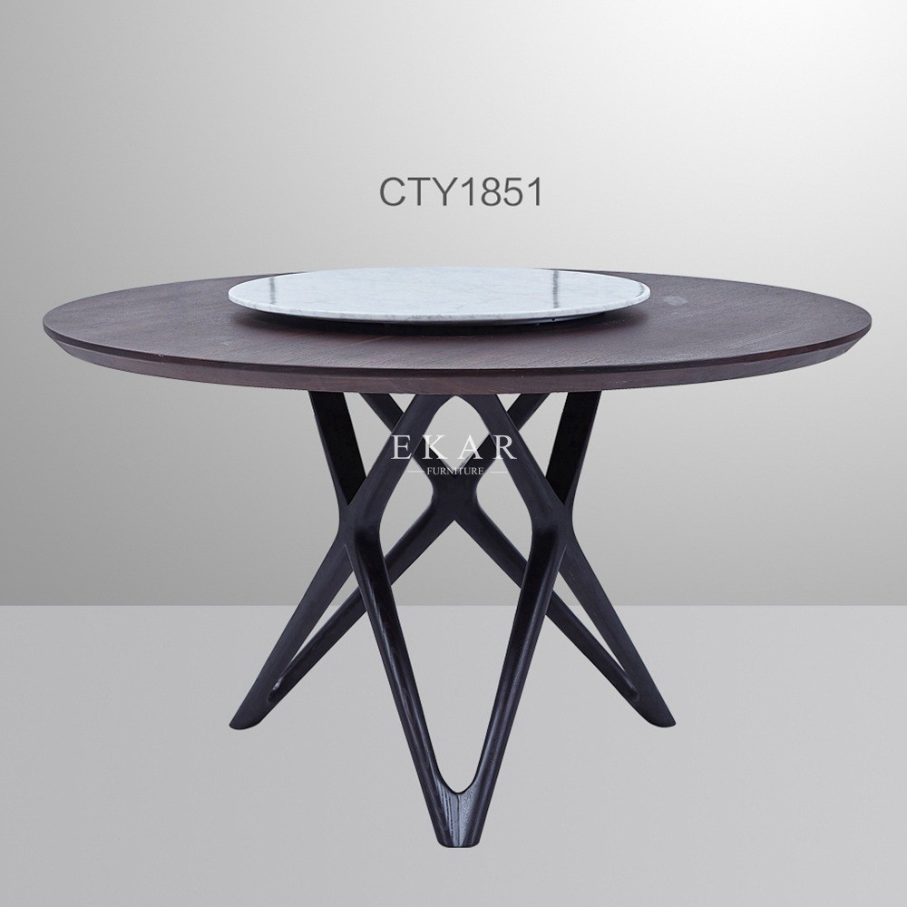 Italian Modern Round Dining Table With Marble Rotating Centre