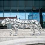 Outdoor Plaza Or Villa Decoration Stainless Steel Leopard Sculpture