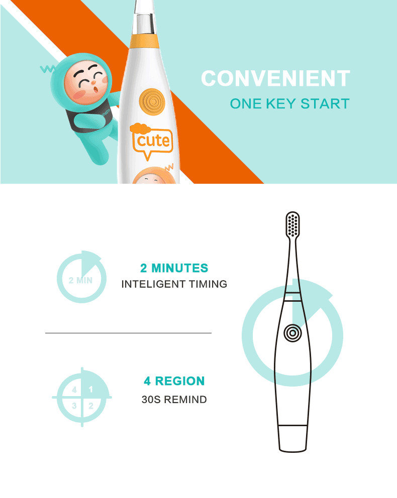 Soft Waterproof Electric Toothbrush IPX7 Cleaning Childrens Battery Toothbrush