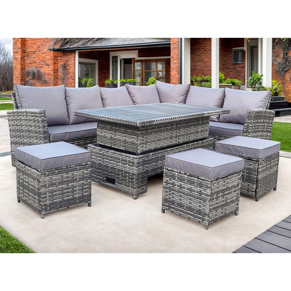 AJUNION Modern 9 Seater Garden Dining Set with Adjustable Dining Table and Courtyard