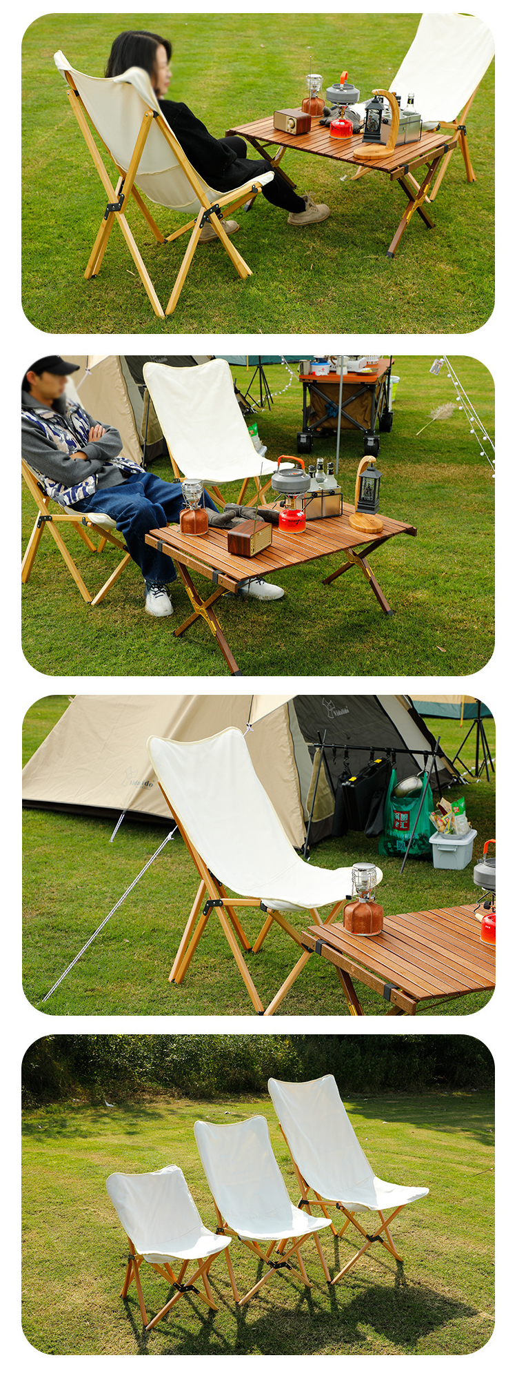Ultralight Beech Wood Frame Chair Portable Folding Butterfly Camping Chair for Adults