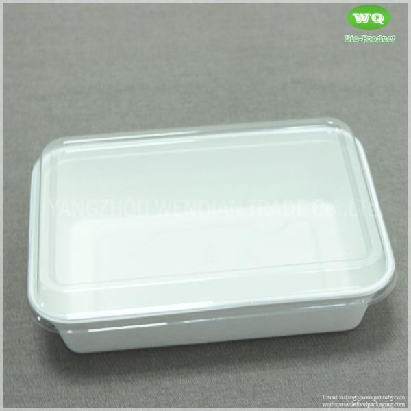 Buy cheap 650ml Bleached Sugarcane Lunch Box With PET Lid-Disposable Bagasse Take Away Food Box-Compostable Sugarcane Container from wholesalers