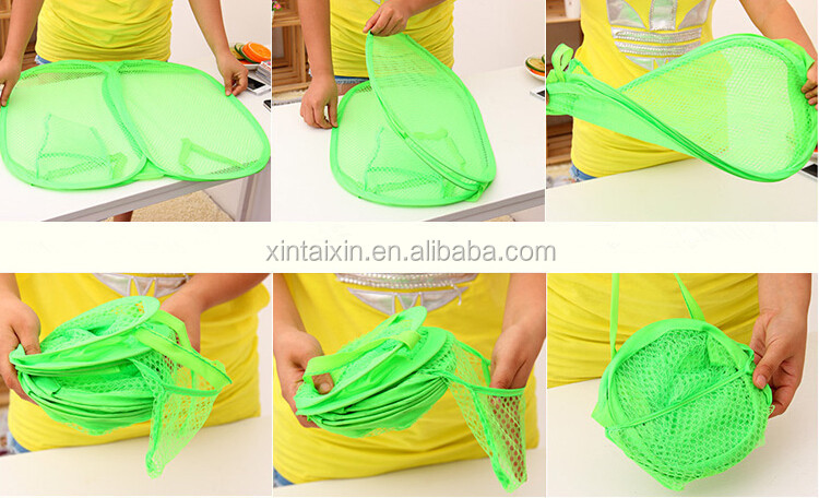 Portable Colorful Foldable Mesh Laundry Basket Reusable Dirty Cloths Bag